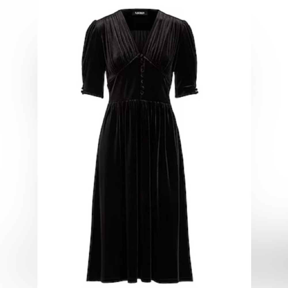 Lauren Ralph Lauren Puff Sleeve Velvet Dress Black Label Sz 2X NWOT